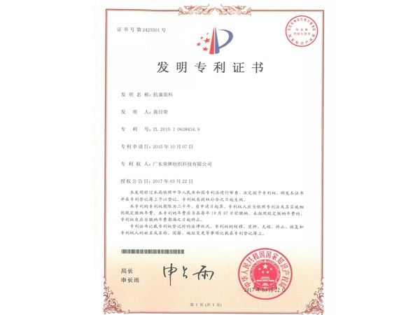 征途国际pg2017年获顺德政府颁发“发明专利证书”